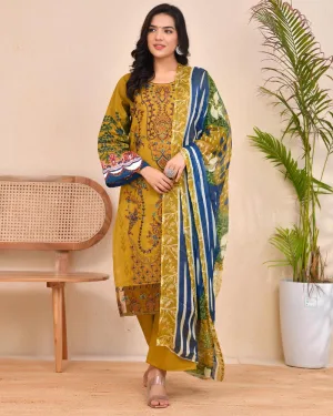 Royal Marigold Embroidered Lawn Suit – Mustard & Navy