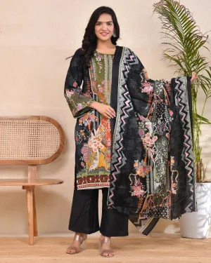 Midnight Bloom Embroidered Lawn Suit – Black & Olive