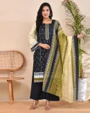 Monochrome Mirage Printed Lawn Suit – Black & Olive