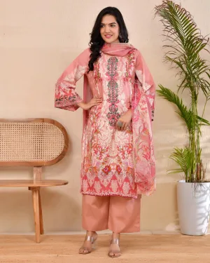 Rosé Radiance Embroidered Lawn Suit – Blush Peach