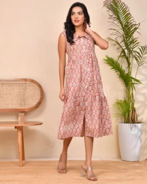 Terracotta Bloom Tiered Midi Dress