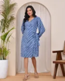 Indigo Bloom Wrap Dress – Handblock Printed Elegance