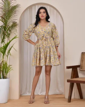 Sunlit Yellow Floral Flared Mini Dress