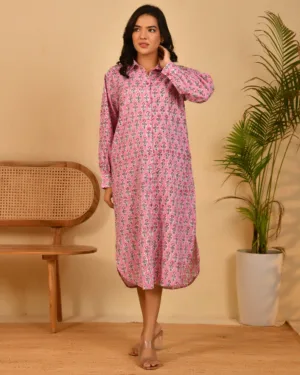 Rose Bloom Cotton Shirt Dress