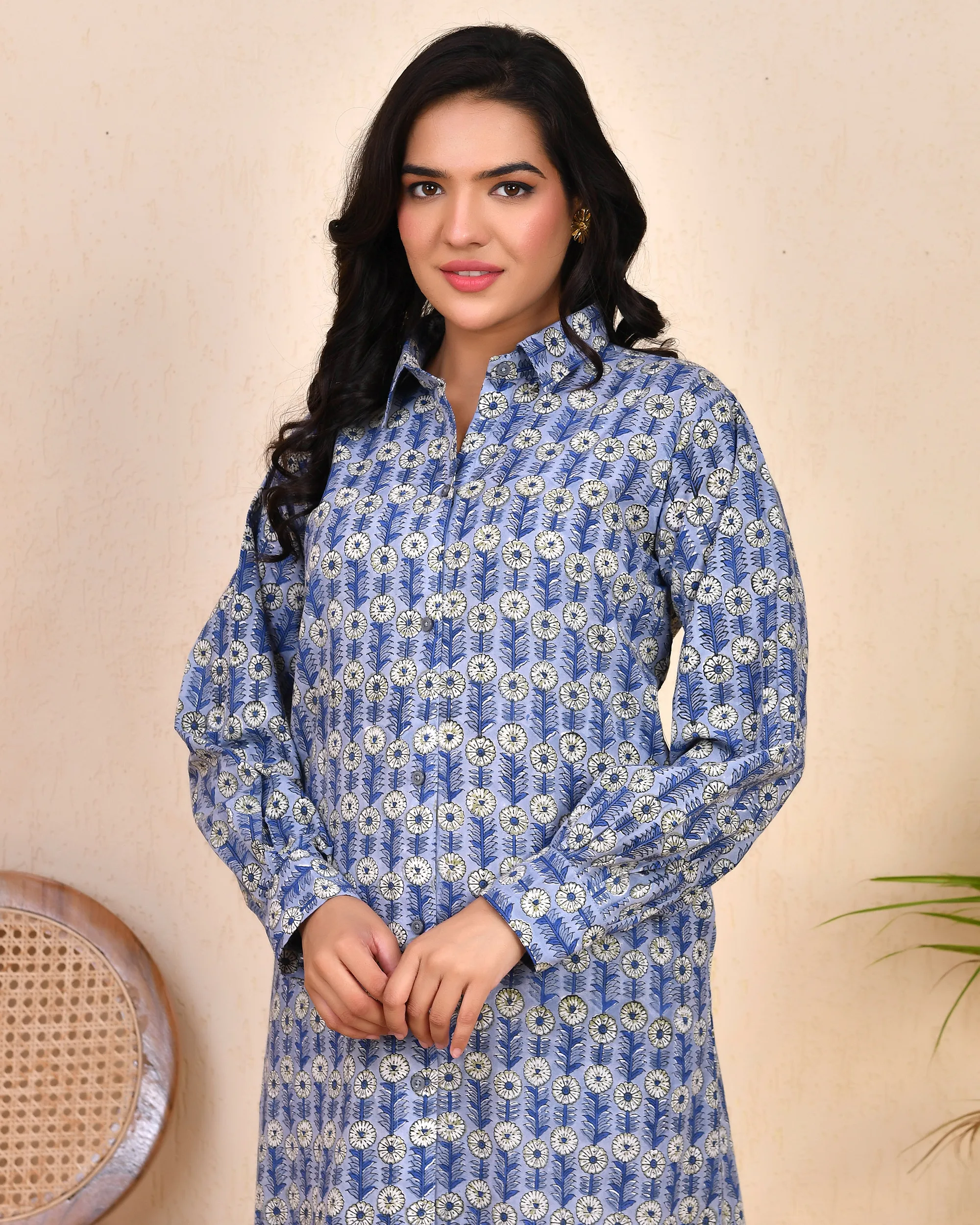 Blue Bloom Collared Midi Dress – Handblock Inspired 4 Blue Bloom Collared Midi Dress – Handblock Inspired - Image 4