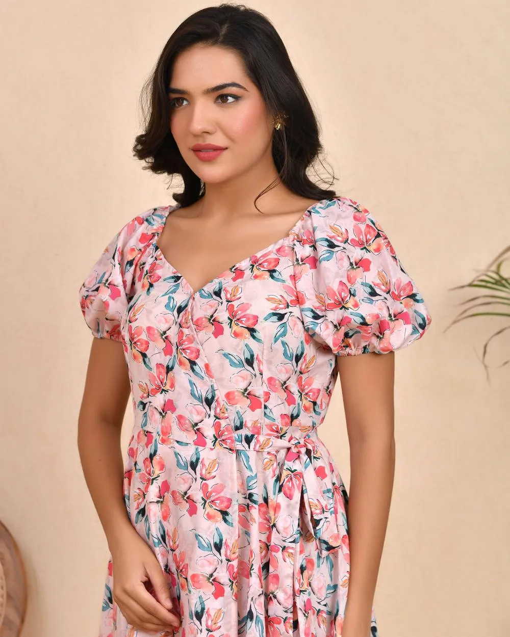 Blush Blossom Puff Sleeve Digital Print Midi Dress 5 Blush Blossom Puff Sleeve Digital Print Midi Dress - Image 5