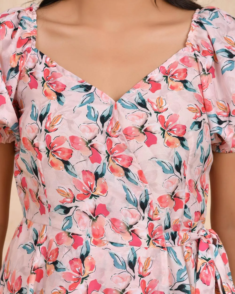 Blush Blossom Puff Sleeve Digital Print Midi Dress 6 Blush Blossom Puff Sleeve Digital Print Midi Dress - Image 6