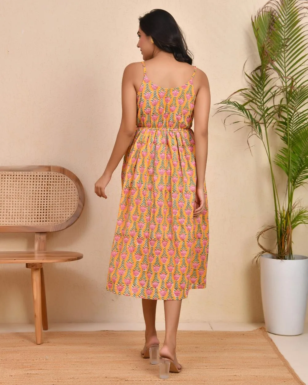 Sunset Garden Block Printed Spaghetti Dress 2 Sunset Garden Block Printed Spaghetti Dress - Image 2