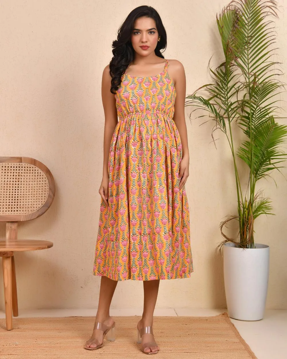 Sunset Garden Block Printed Spaghetti Dress 3 Sunset Garden Block Printed Spaghetti Dress - Image 3