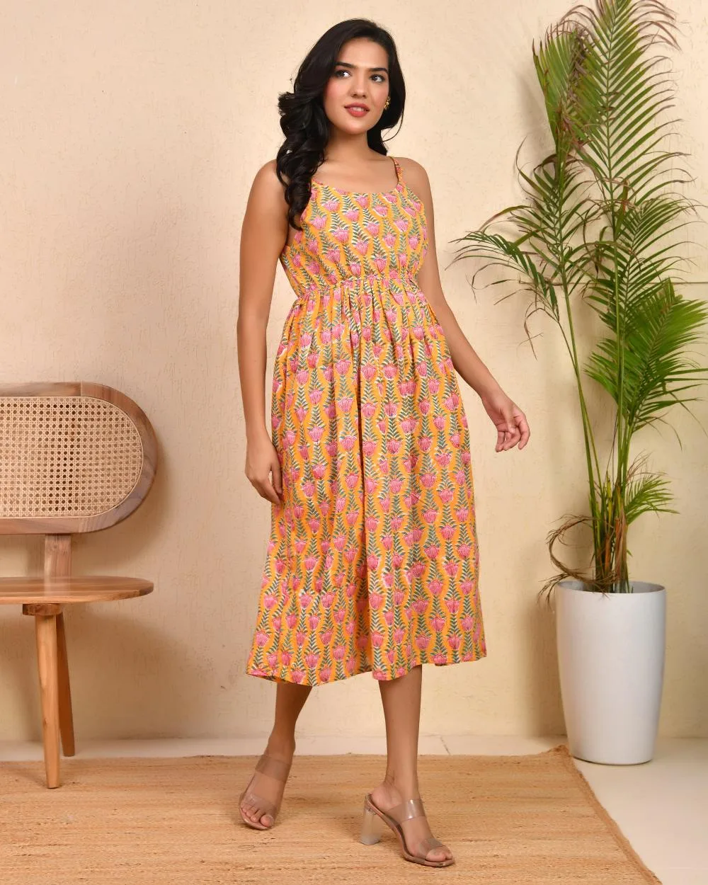 Sunset Garden Block Printed Spaghetti Dress 6 Sunset Garden Block Printed Spaghetti Dress - Image 6