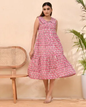 Pink Petal Sleeveless Cotton Dress – Peter Pan Collar