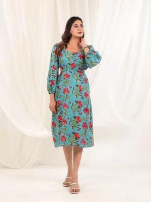 Scarlet Garden Fit & Flare Cotton Dress