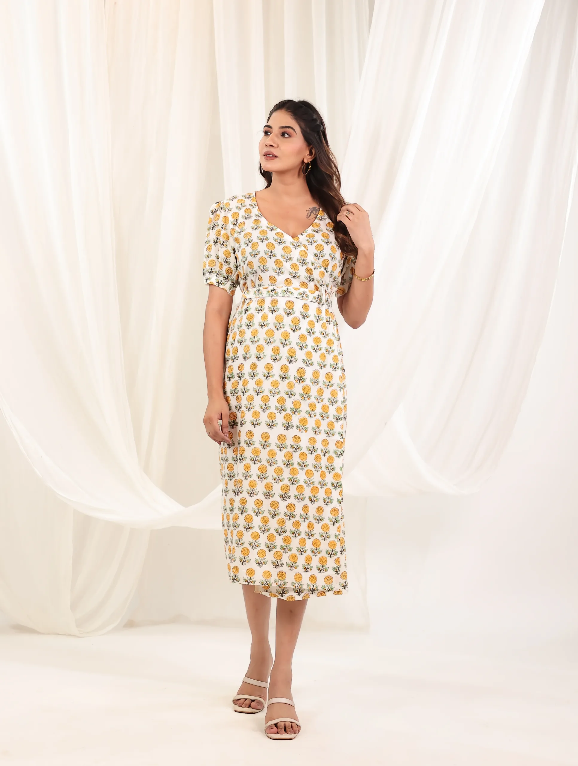 Sunbloom Wrap Cotton Block Print Dress 4 Sunbloom Wrap Cotton Dress