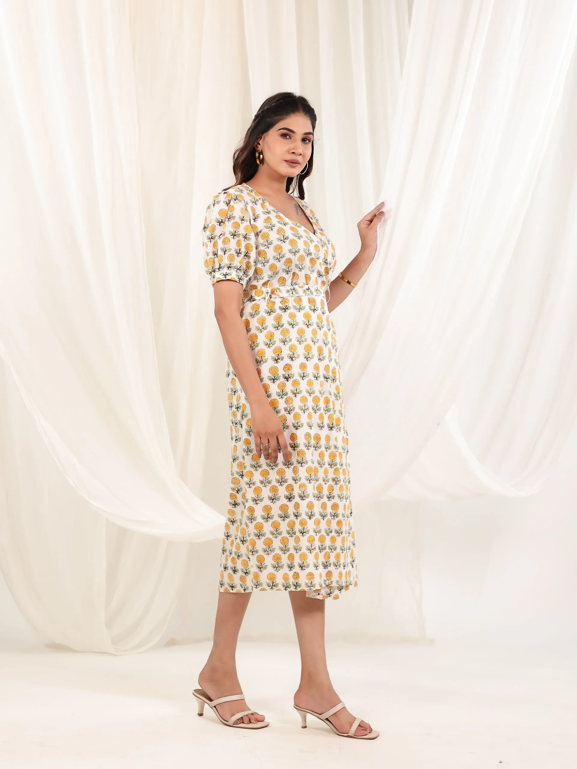 Sunbloom Wrap Cotton Block Print Dress 2 Sunbloom Wrap Cotton Block Print Dress - Image 2