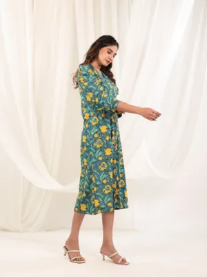 Teal Meadow Button-Down Dress