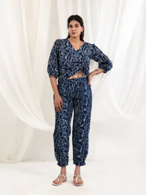 Indigo Dusk Co-Ord Set – Handblock Paisley