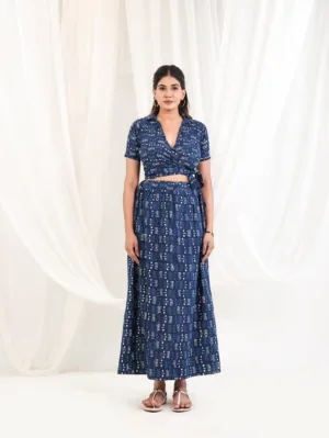 Indigo Handblock Wrap Co-ord Set