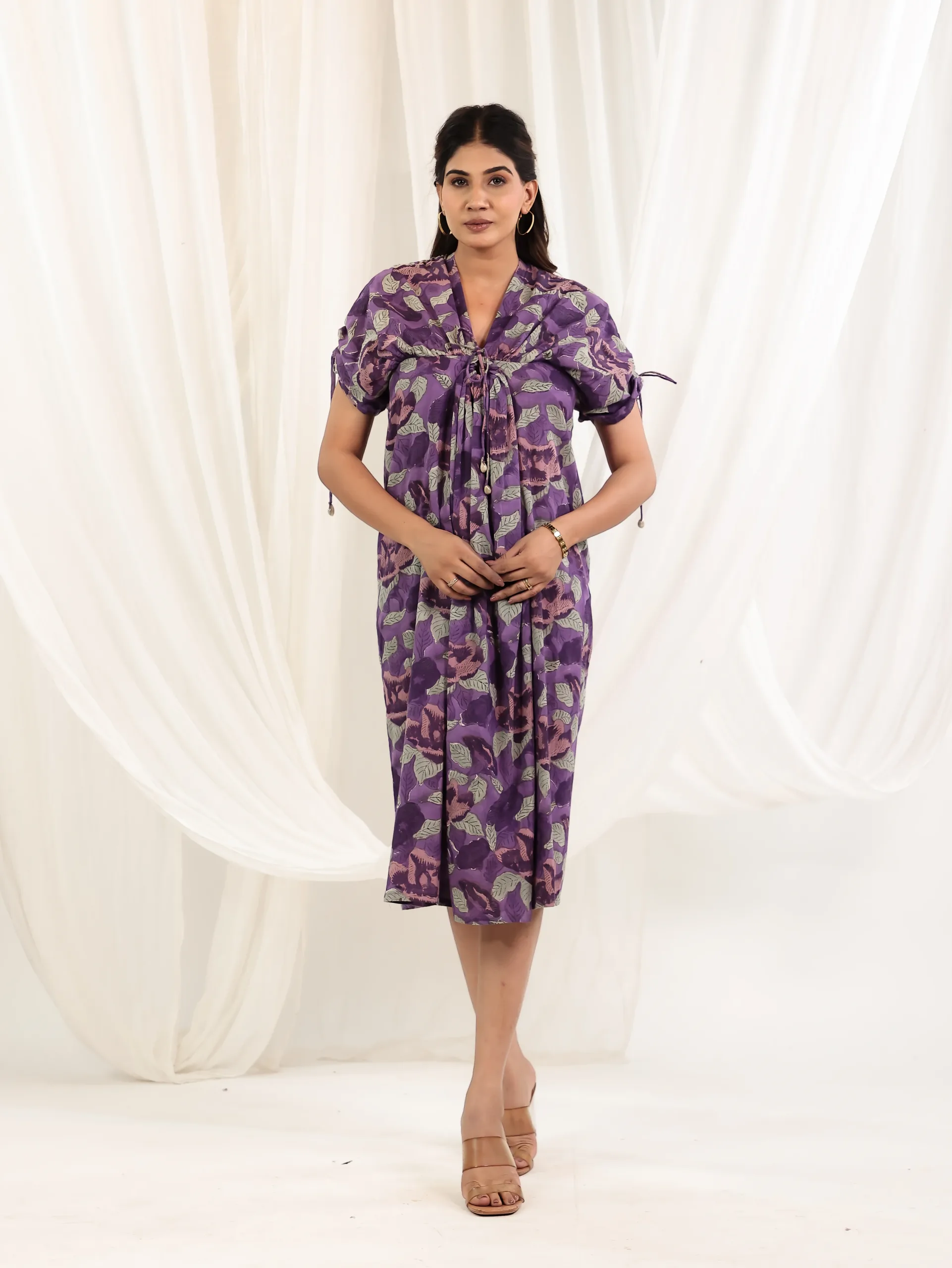 Lilac Whisper Tie-Up Block Print Dress 1 Lilac Whisper Tie-Up Dress