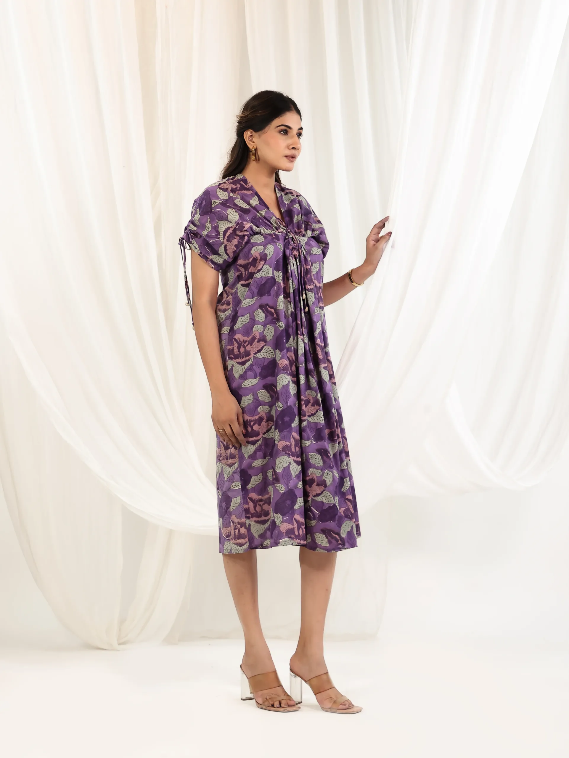 Lilac Whisper Tie-Up Block Print Dress 2 Lilac Whisper Tie-Up Block Print Dress - Image 2