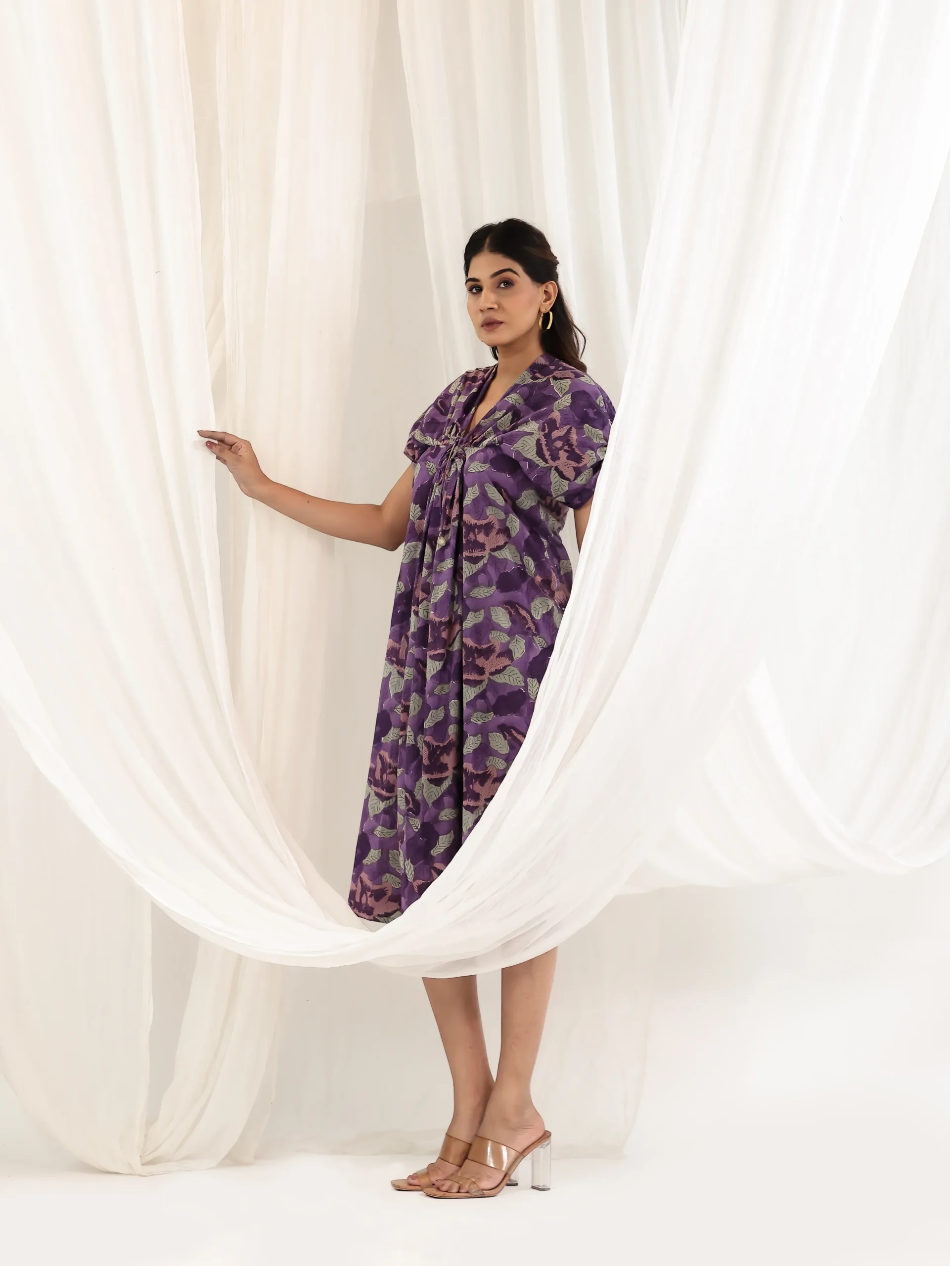 Lilac Whisper Tie-Up Block Print Dress 3 Lilac Whisper Tie-Up Block Print Dress - Image 3