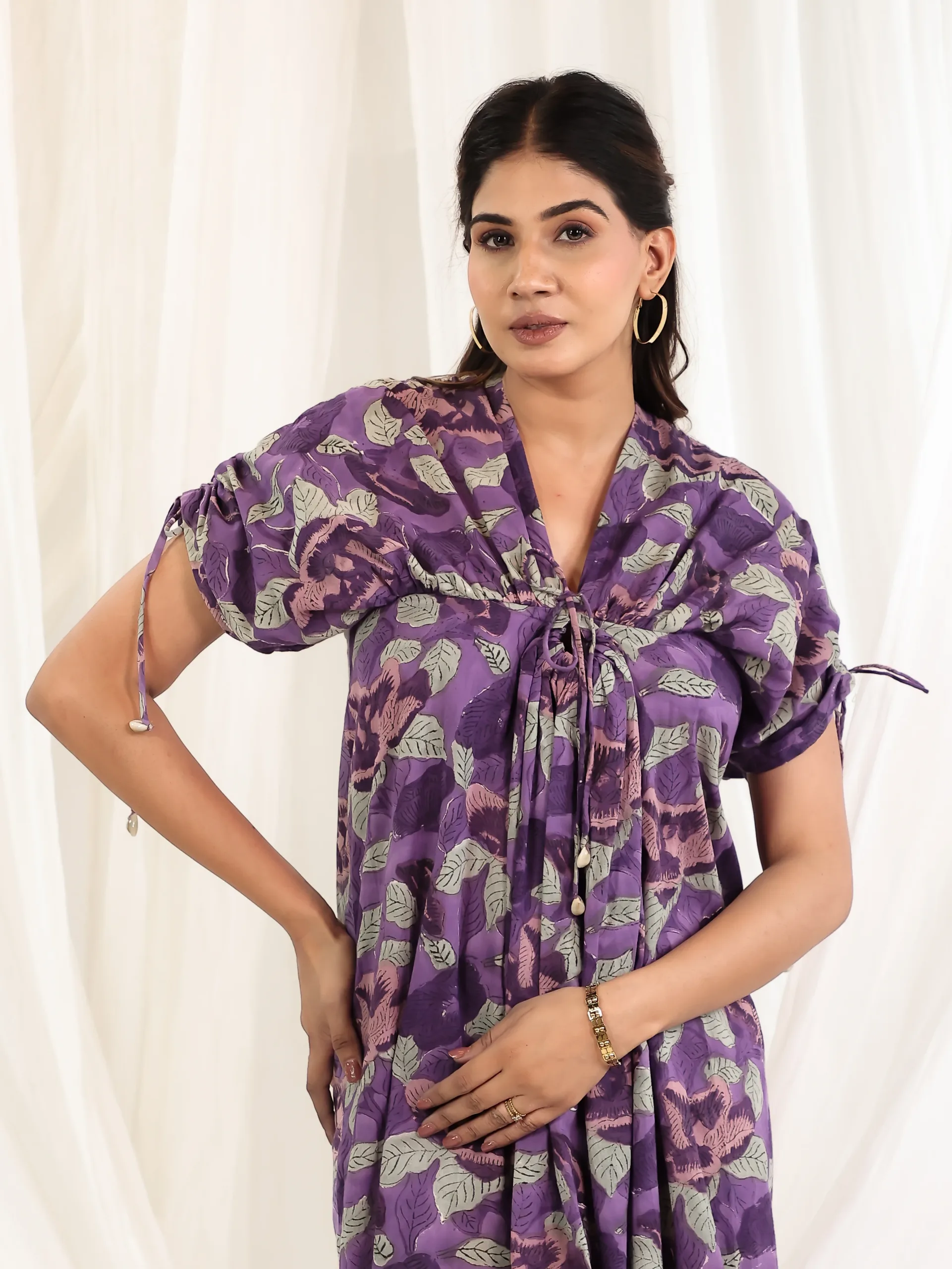 Lilac Whisper Tie-Up Block Print Dress 5 Lilac Whisper Tie-Up Block Print Dress - Image 5