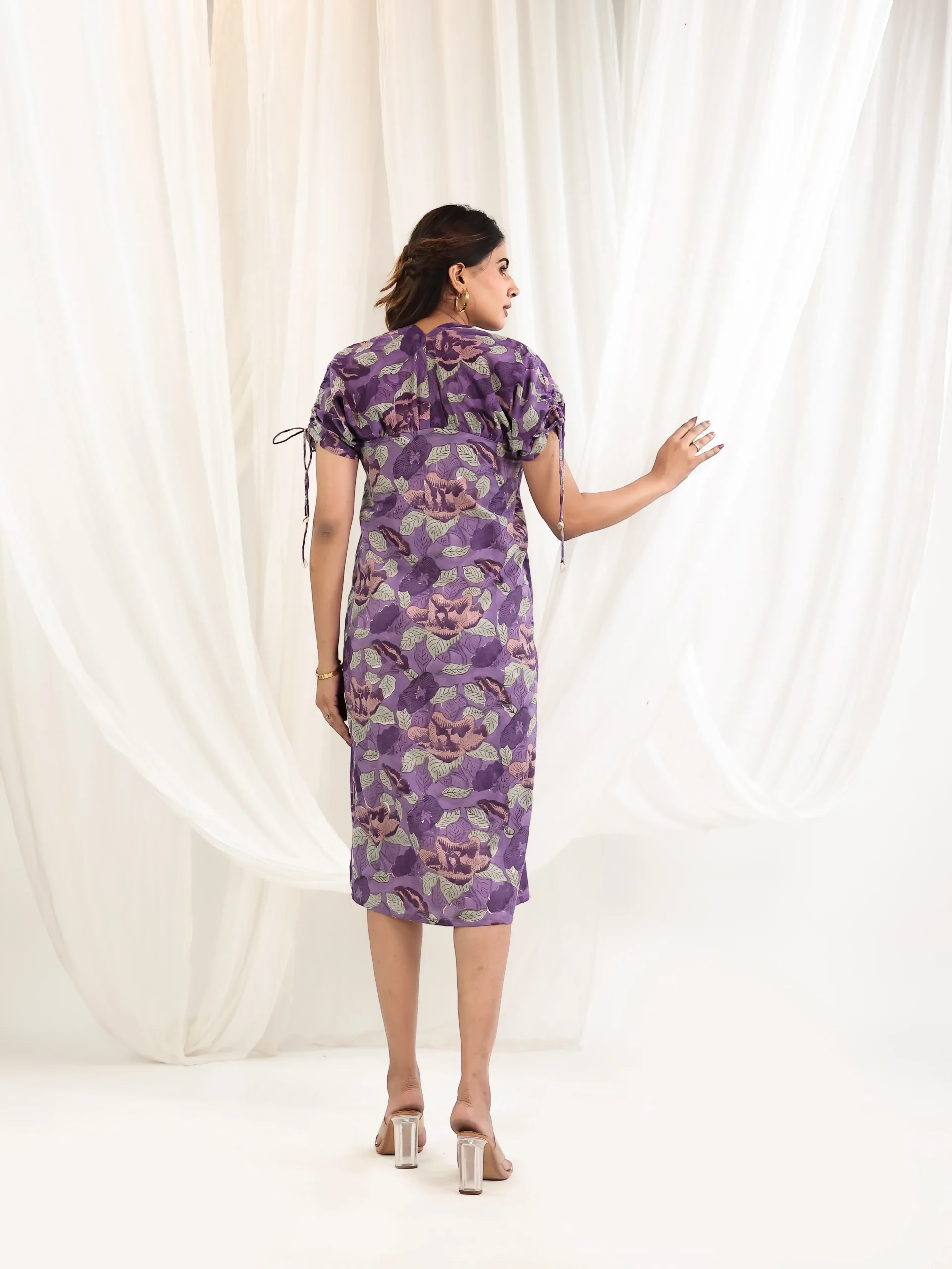 Lilac Whisper Tie-Up Block Print Dress 4 Lilac Whisper Tie-Up Block Print Dress - Image 4