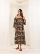 Noir Garden Off-Shoulder Maxi Dress