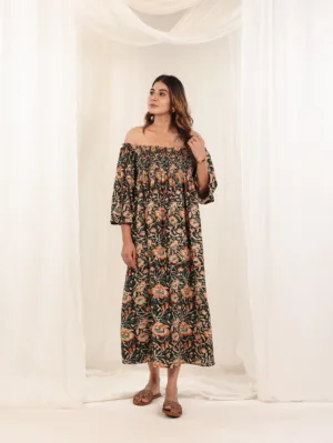 Noir Garden Off-Shoulder Maxi Dress