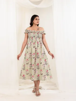 Floral Off-Shoulder Cotton Midi Dress