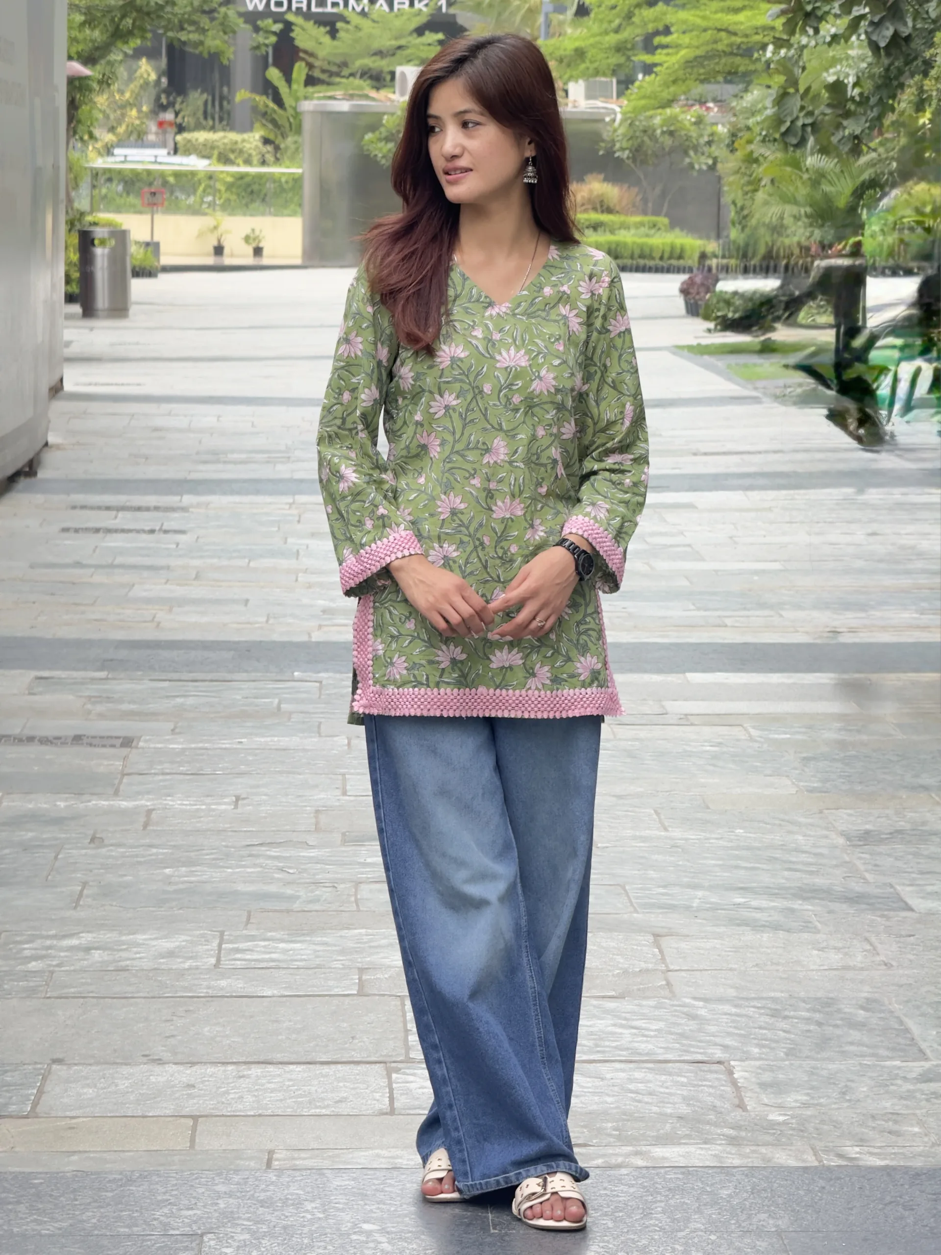 Olive Green Blossom Hand Block Printed Cotton Short Kurta 3 Olive Green Blossom Hand Block Printed Cotton Short Kurta