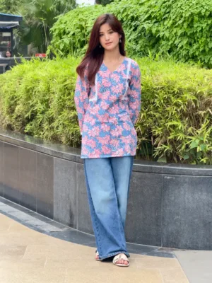 Blush Meadow Hand Block Printed Cotton Short Kurta