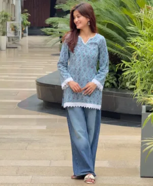 Celeste Fleur Hand Block Printed Cotton Short Kurta
