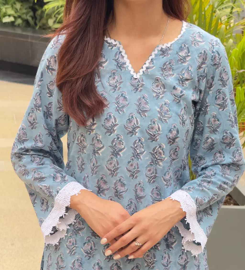 Celeste Fleur Hand Block Printed Cotton Short Kurta 5 Celeste Fleur Hand Block Printed Cotton Short Kurta