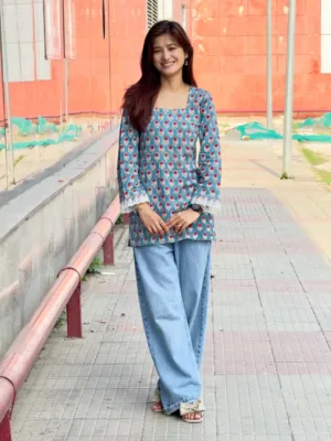 Gulrang Corset Hand Block Print Cotton Short Kurta