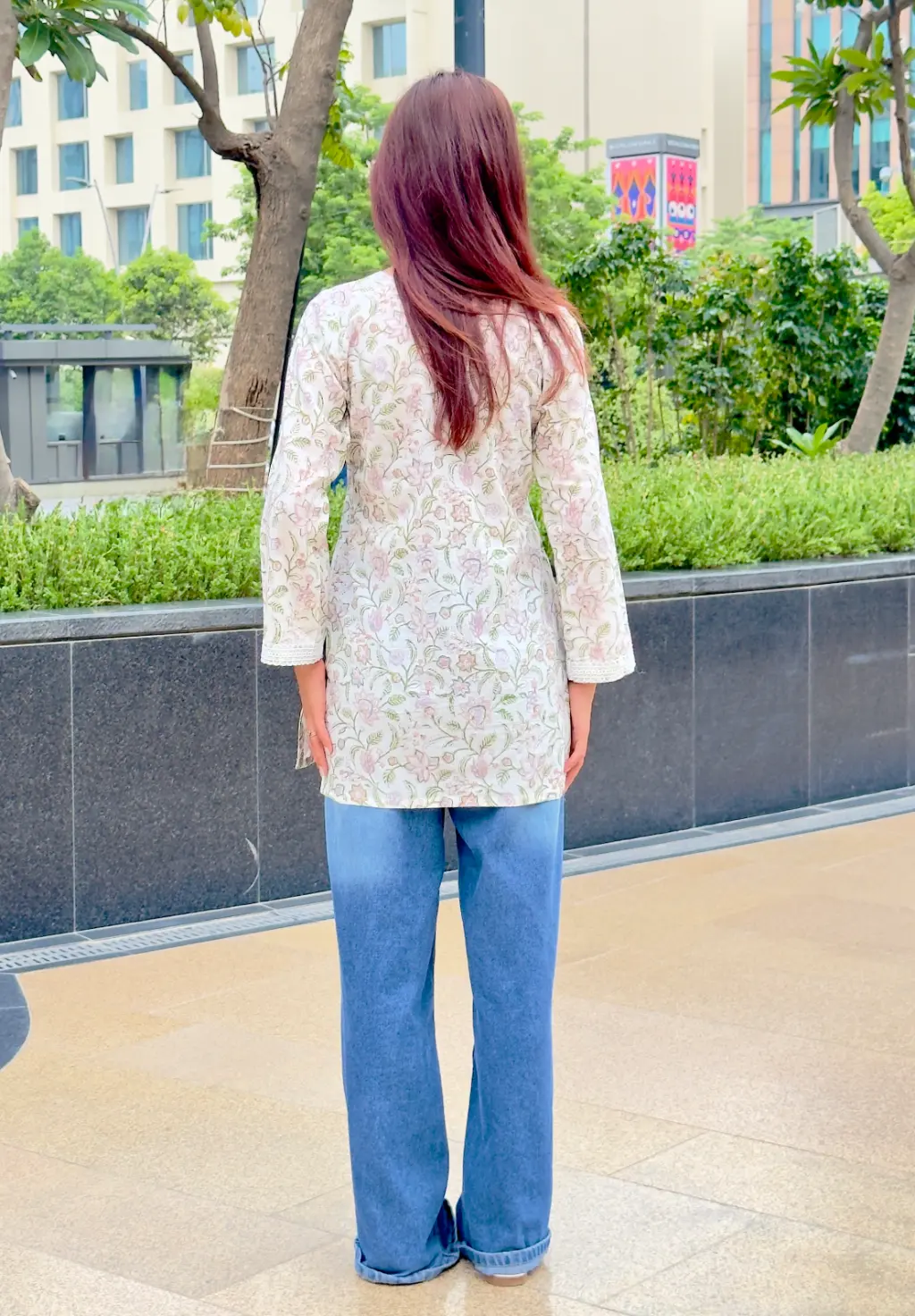 Off White Wildflower Hand Block Printed Cotton Short Kurta 3 Off White Wildflower Hand Block Printed Cotton Short Kurta
