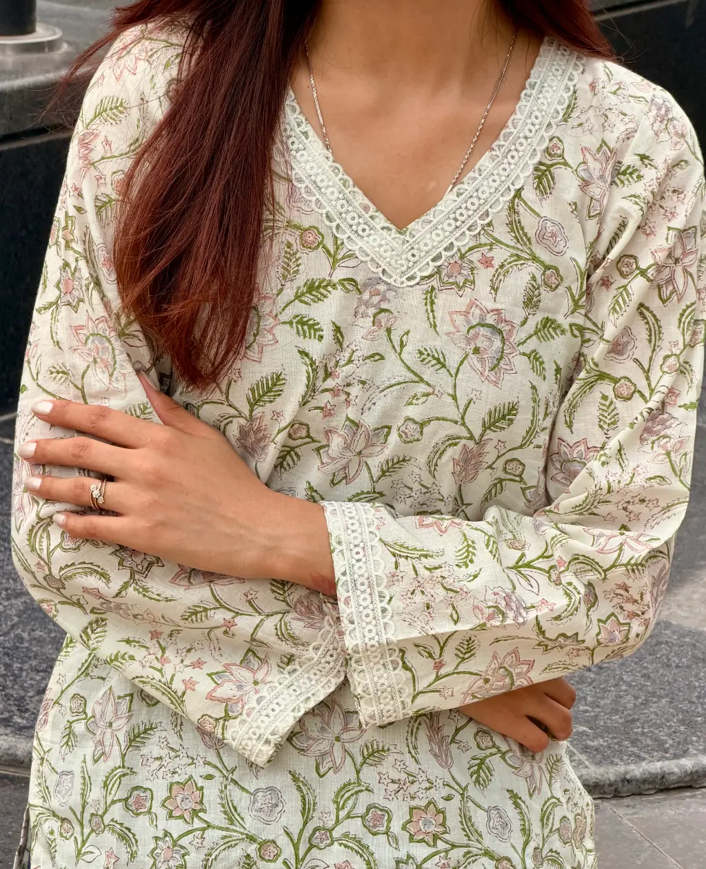 Off White Wildflower Hand Block Printed Cotton Short Kurta 6 Off White Wildflower Hand Block Printed Cotton Short Kurta
