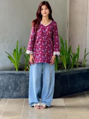 Ruhani Bloom Hand Block Print Cotton Short Kurta