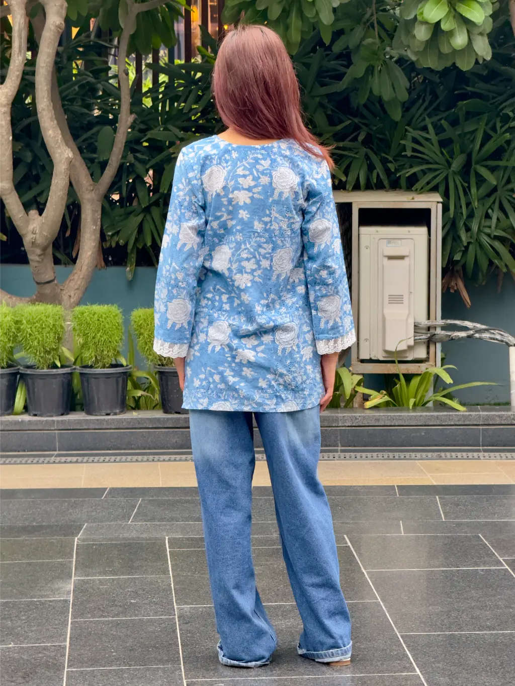 Sky Blue Botanica Hand Block Printed Cotton Short Kurta 4 Sky Blue Botanica Hand Block Printed Cotton Short Kurta