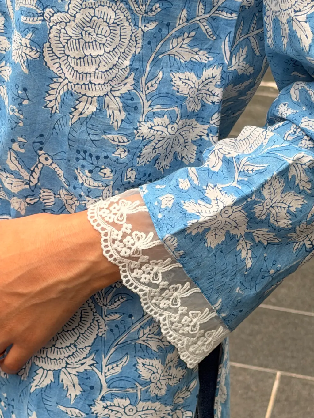 Sky Blue Botanica Hand Block Printed Cotton Short Kurta 7 Sky Blue Botanica Hand Block Printed Cotton Short Kurta