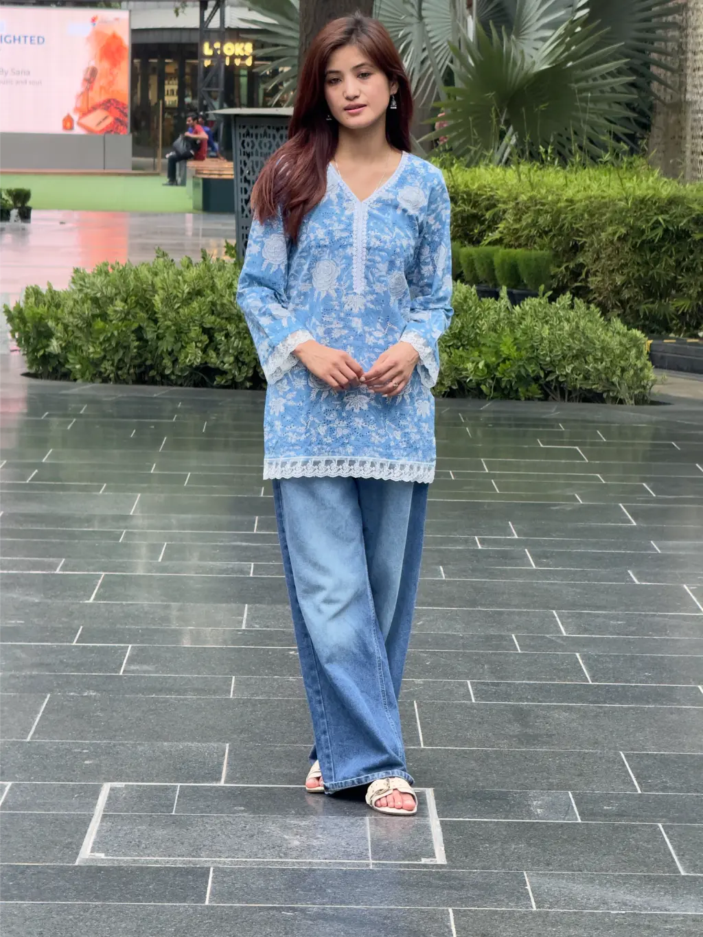 Sky Blue Botanica Hand Block Printed Cotton Short Kurta 1 Sky Blue Botanica Hand Block Printed Cotton Short Kurta